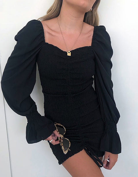 Penelope Balloon-Sleeve Ruffle Midi Dress