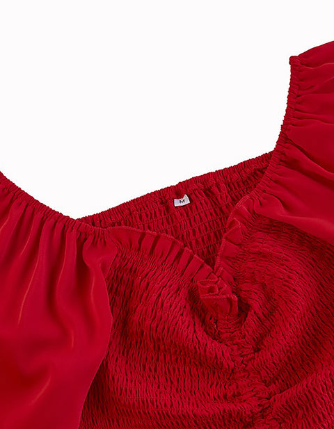 Penelope Balloon-Sleeve Ruffle Midi Dress