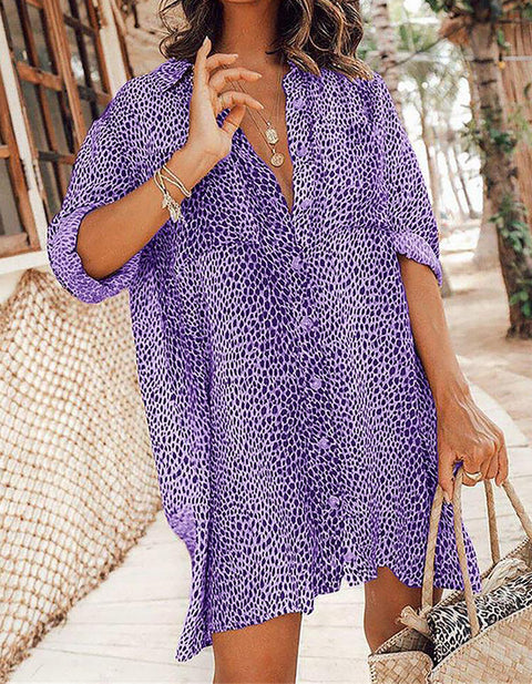 Brunhild Leopard Print Long Sleeve Shirt Mini Dress