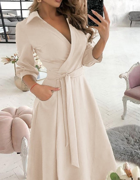Clementia Geo Pattern Print Colorblock Long Sleeve Wrap Dress