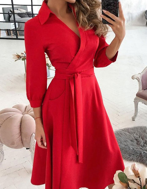 Clementia Geo Pattern Print Colorblock Long Sleeve Wrap Dress