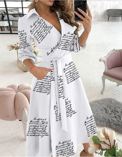 Clementia Geo Pattern Print Colorblock Long Sleeve Wrap Dress