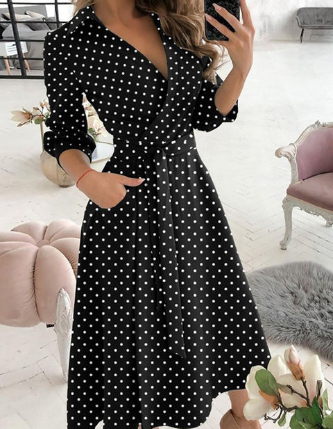 Clementia Geo Pattern Print Colorblock Long Sleeve Wrap Dress