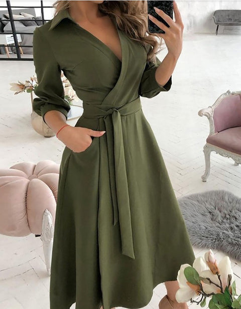 Clementia Geo Pattern Print Colorblock Long Sleeve Wrap Dress