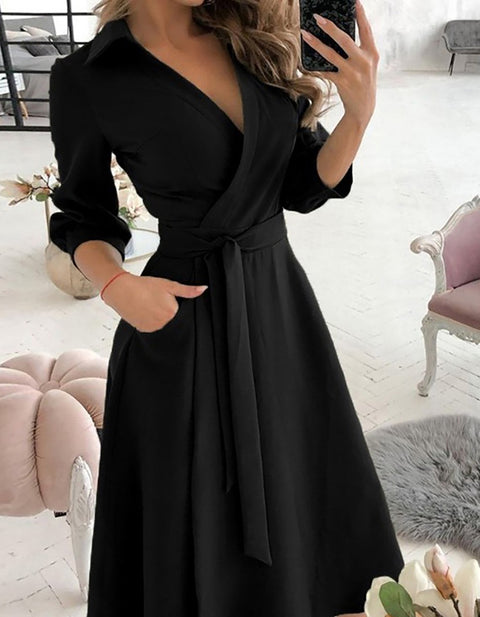 Clementia Geo Pattern Print Colorblock Long Sleeve Wrap Dress