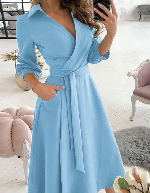 Clementia Geo Pattern Print Colorblock Long Sleeve Wrap Dress