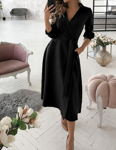 Clementia Geo Pattern Print Colorblock Long Sleeve Wrap Dress