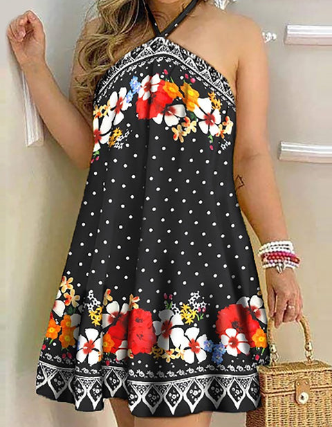 Dietlind Tropical Print Halter Backless Dress