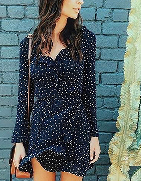 Madeline Ruffles Dot Print Mini Dress