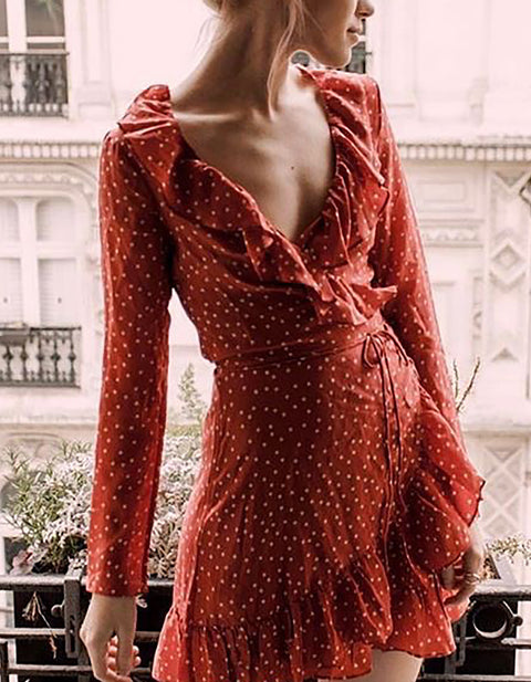 Madeline Ruffles Dot Print Mini Dress
