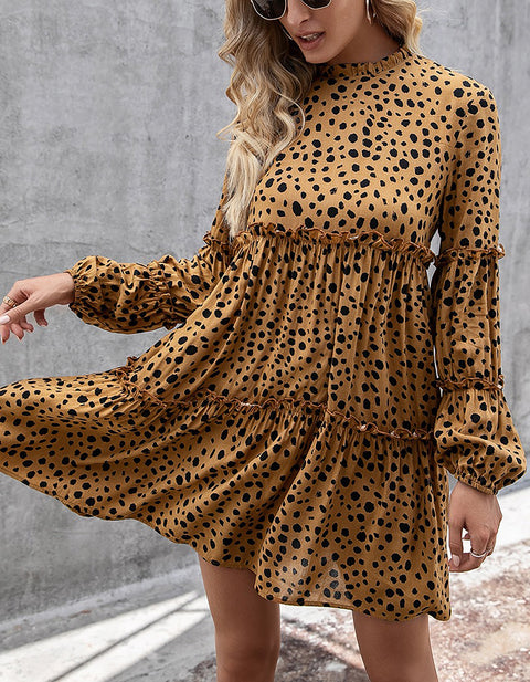 Leopard Chiffon Short Sleeve Sundress