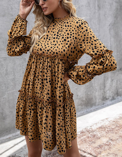 Leopard Chiffon Short Sleeve Sundress