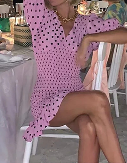 Ava Ballon Sleeve Dot Mini Dress