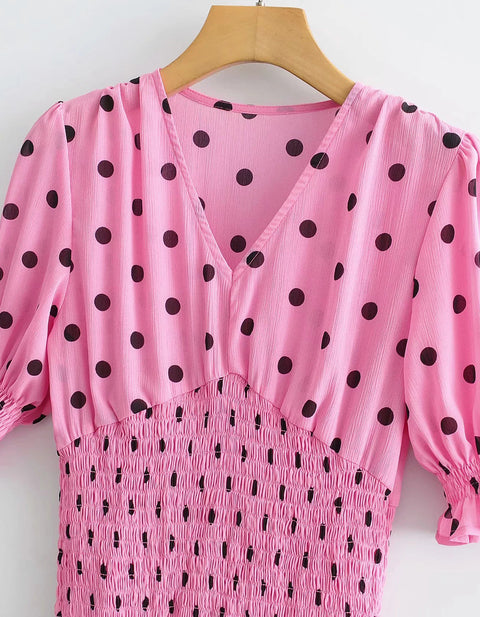 Ava Ballon Sleeve Dot Mini Dress