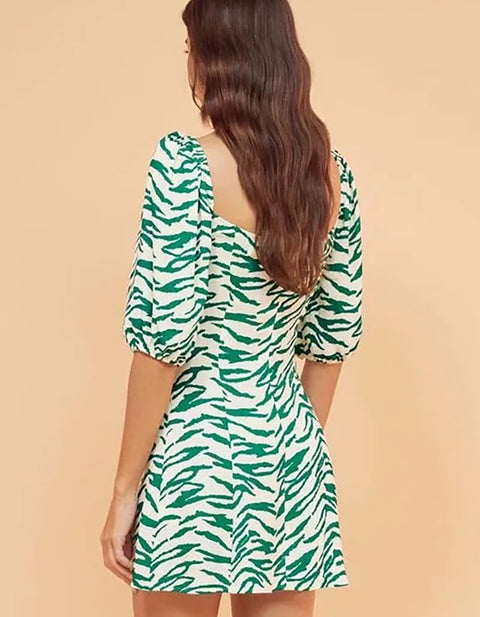 Isabelle Print Lantern Sleeve Mini Dress