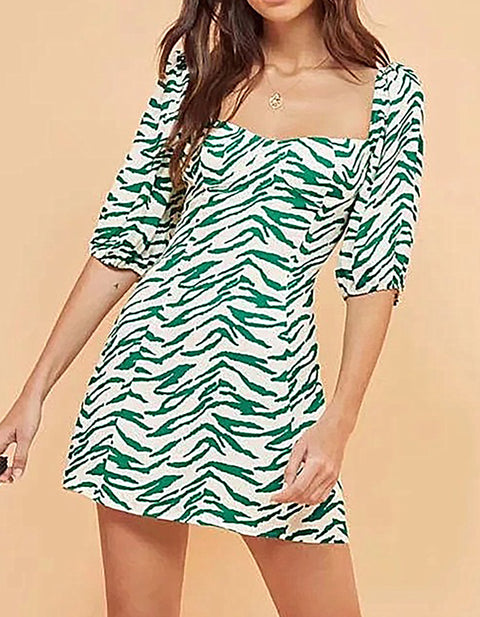 Isabelle Print Lantern Sleeve Mini Dress