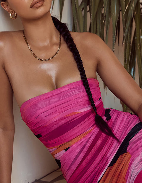 Aria Stain Effect Shirring Midi Dress